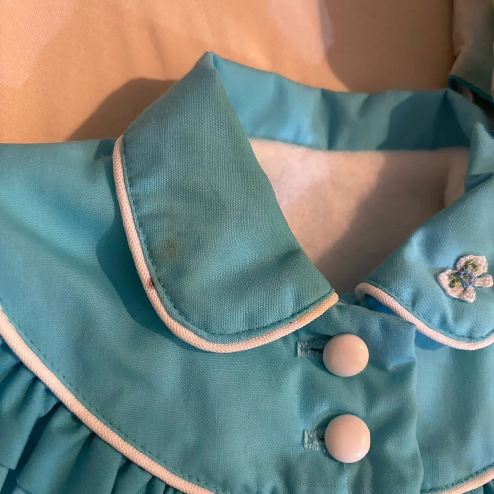 Vintage 1970s Baby Dress & Bonnet Set | Made in USA peterpan collo